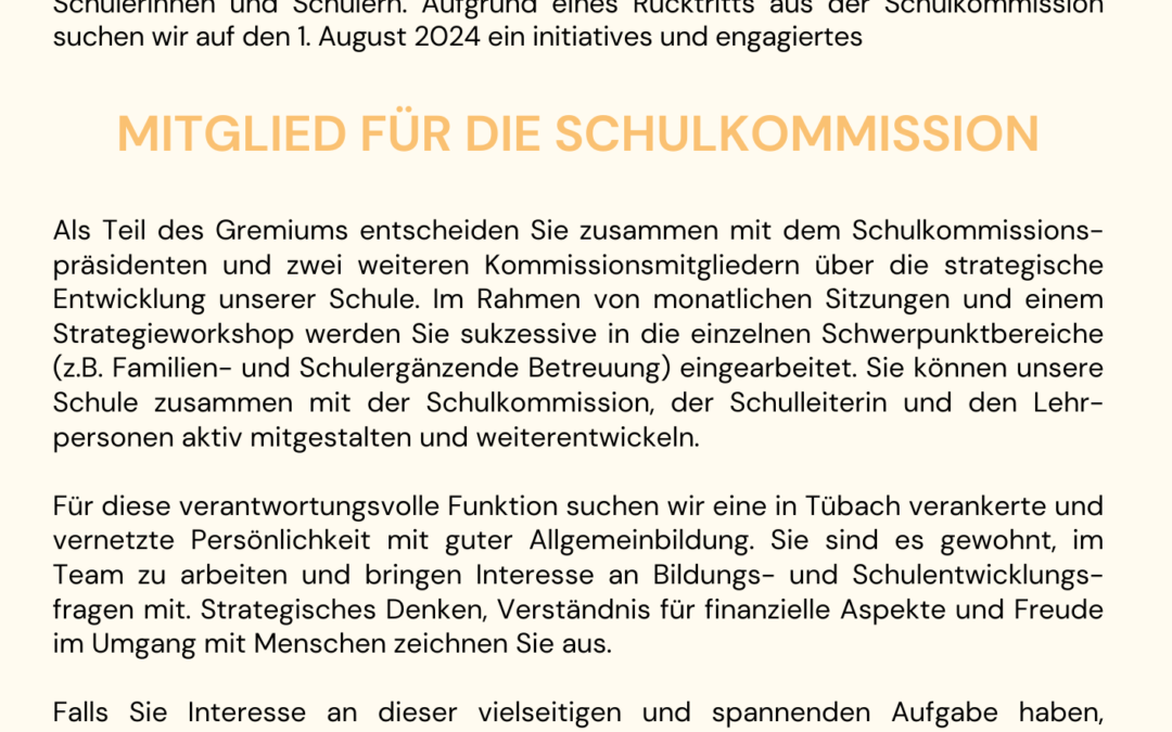 Mitglied Schulkommission gesucht